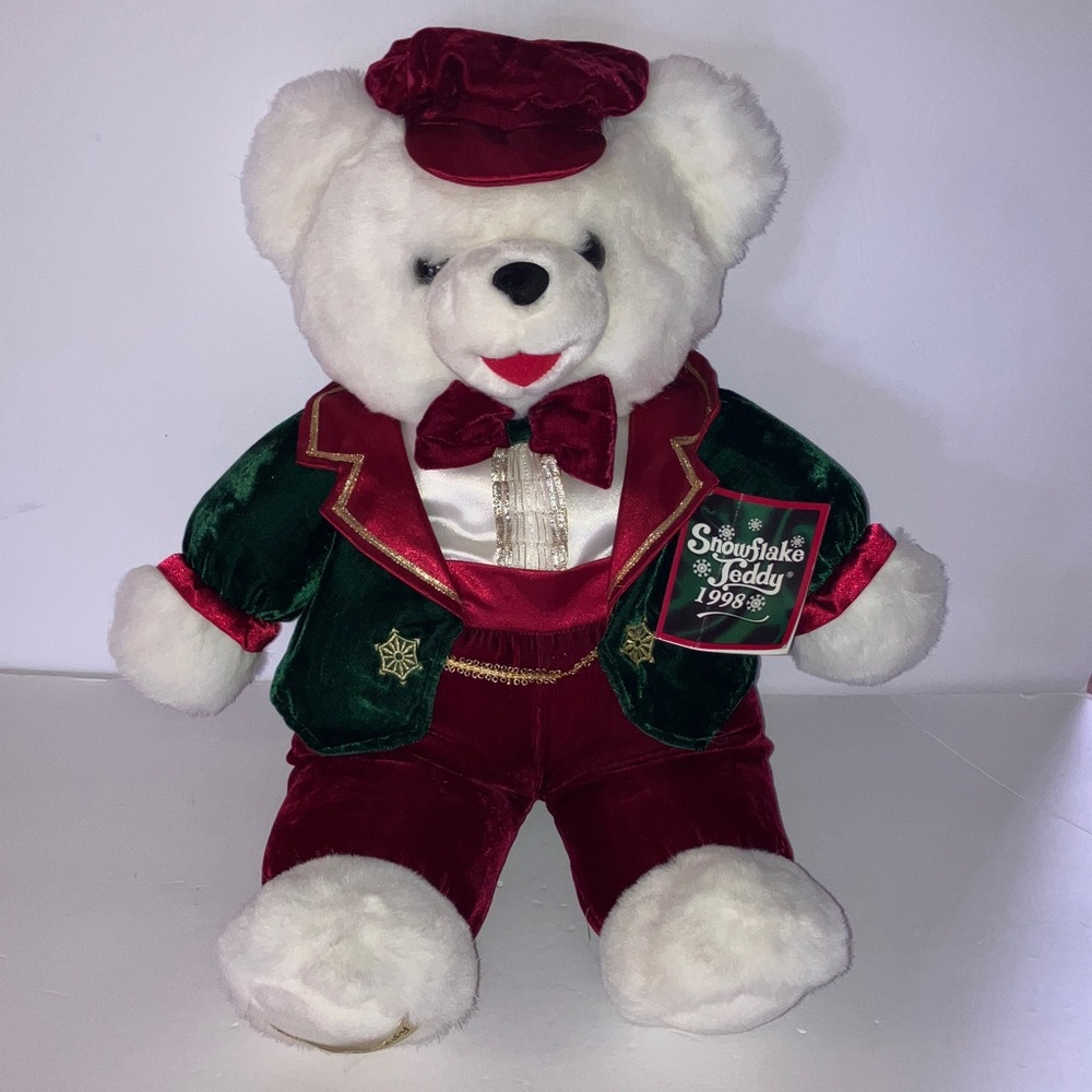 1998 Snowflake Teddy Bear with Red and Green Outfit &‎ Hat